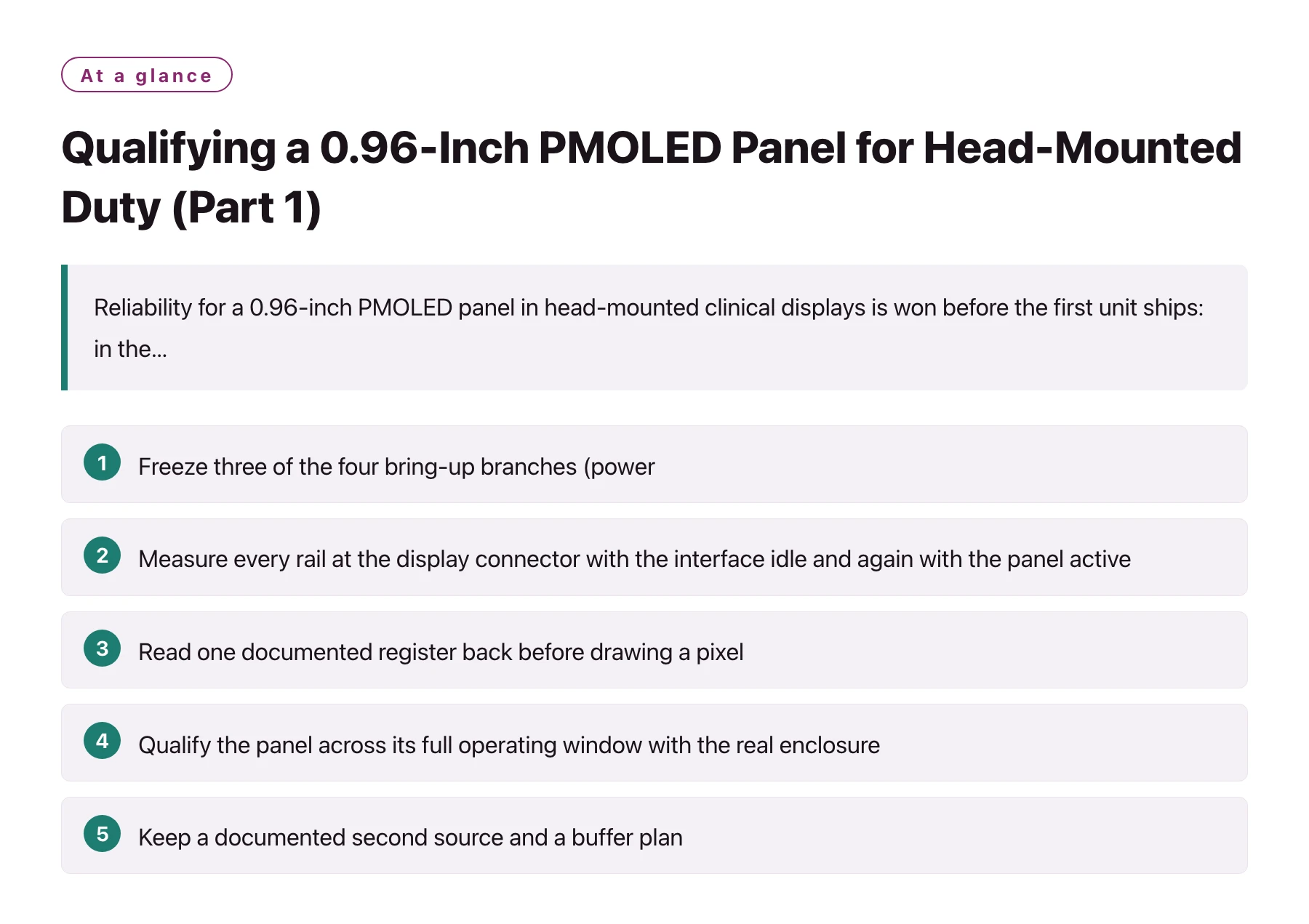 Qualifying a 0.96-Inch PMOLED Panel for Head-Mounted Duty (Part 1)——全文要点速览